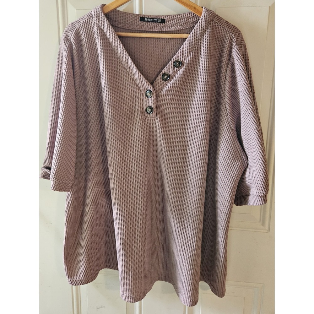 BloomChic Waffle Knit Tunic Top US 26  Mauve Button V Neck Plus‎ Size